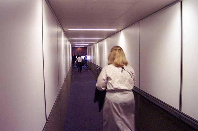 My cute wife leading us down the jetway...
