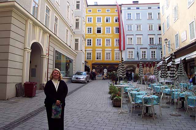 The yellow building is where W.A. Mozart was born in 1756.