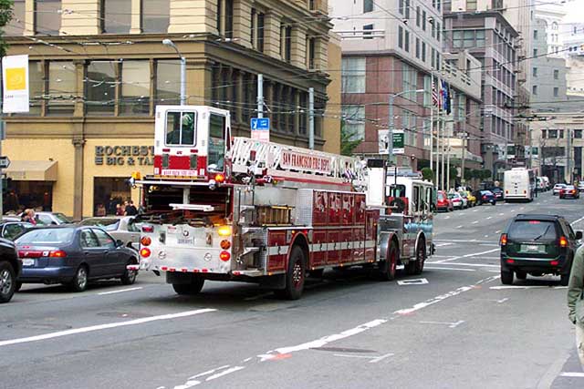 Hook and ladder fire truck