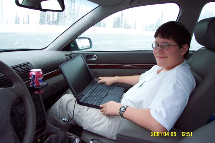 Andrew and laptop charging on a 110V AC Inverter