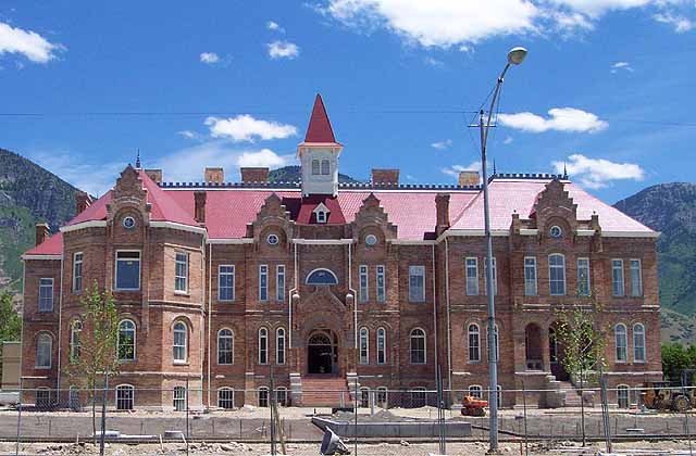 The new Provo City Library building built where the old BYU Academy building was.  It is a replica of the former resident.